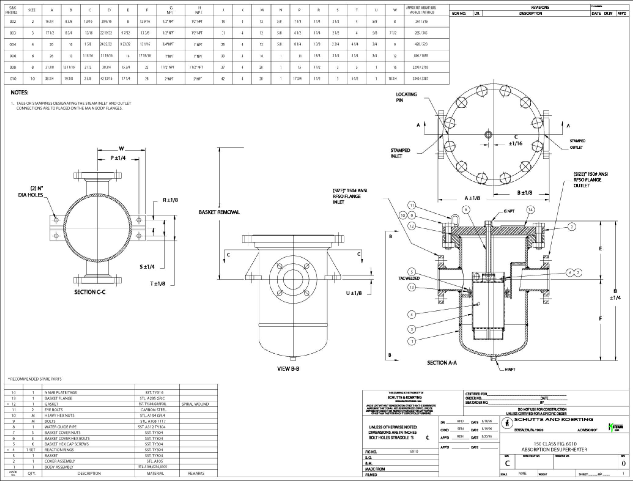 Fig. 6910 150 Class Absorption Desuperheater Drawing