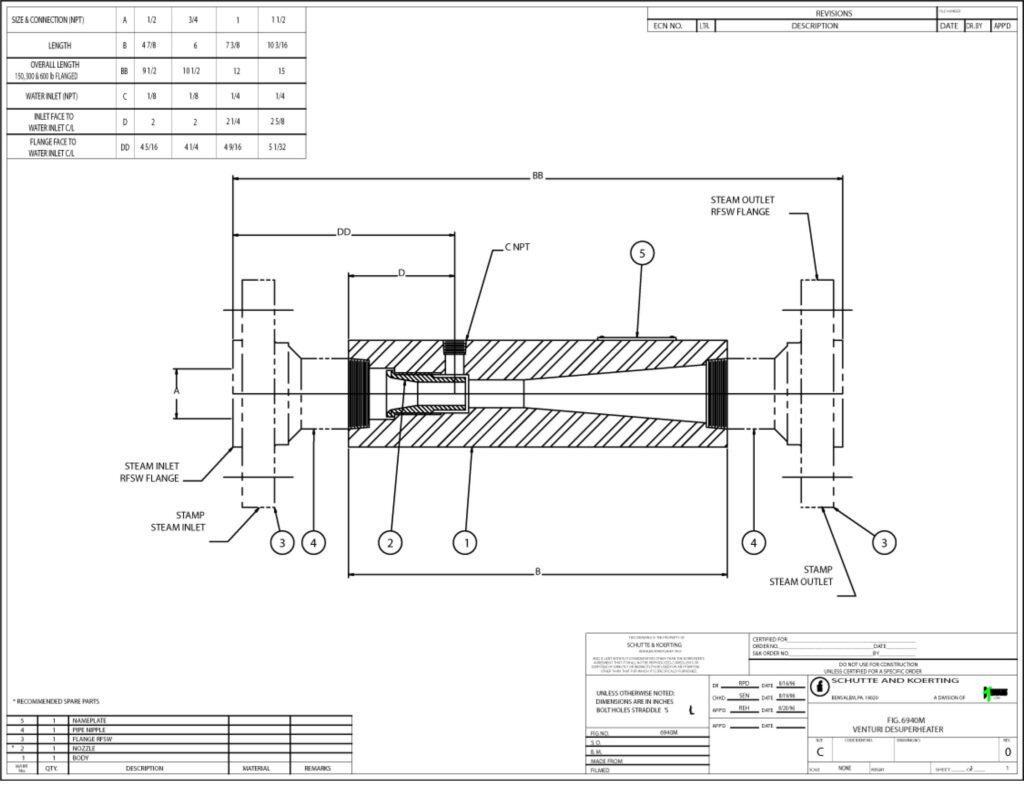 Fig. 6940M Venturi Desuperheater Drawing
