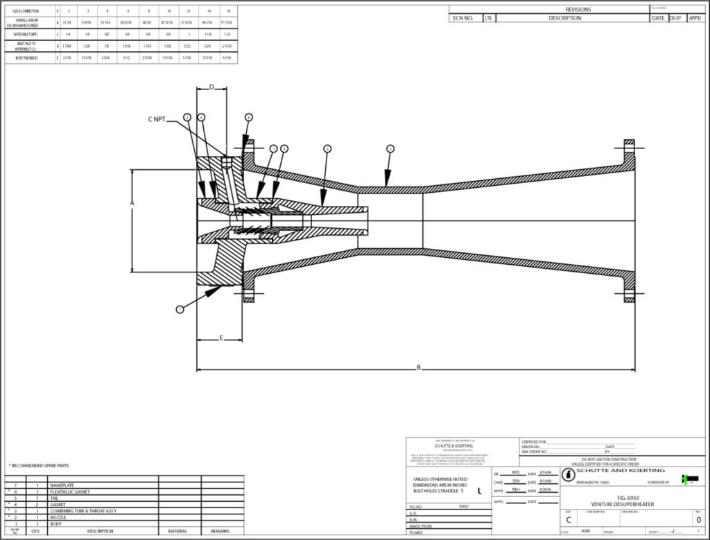 Fig. 6950 Venturi Desuperheater Drawing