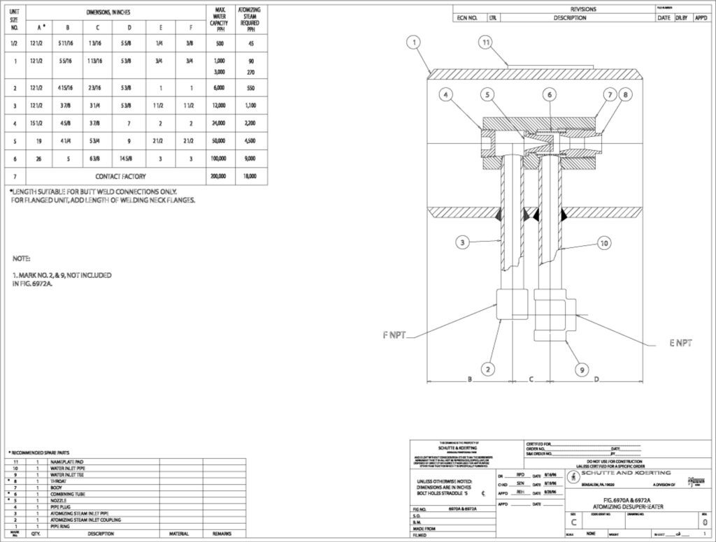 Fig. 6970A & 6972A Atomizing Desuperheater Drawing